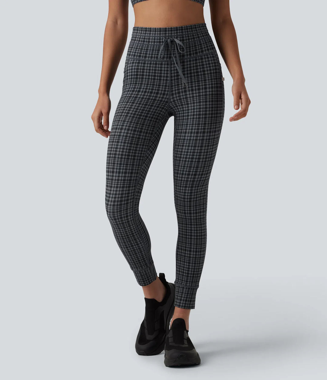 Halara UltraSculpt Check Plaid Print High Waisted Drawstring Yoga Leggings with Pockets