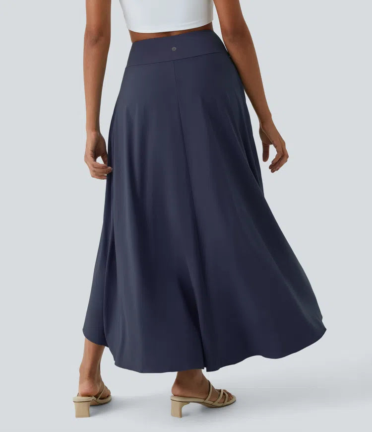 Breezeful High Waisted High Low Ruffle 2-in-1 Flowy Quick Dry Casual Regular Maxi Skirt