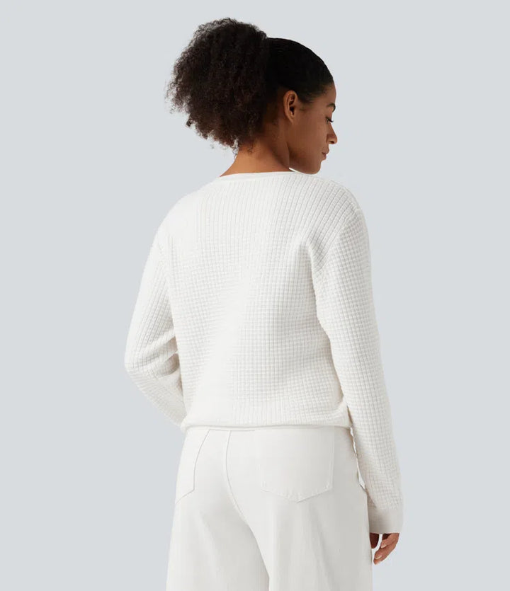 Round Neck Long Sleeve Waffle Casual Jumper