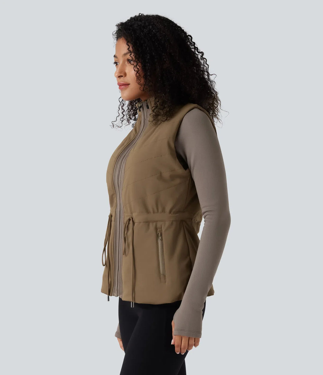 PuffFlex 3-in-1 High-Neck Long Sleeve Thumb Holes Fleece Jacket &amp;Quilted Vest with Pockets