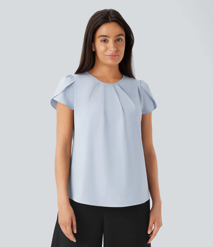 Breezeful Round Neck Short Sleeve Keyhole Back Quick Dry Work Top