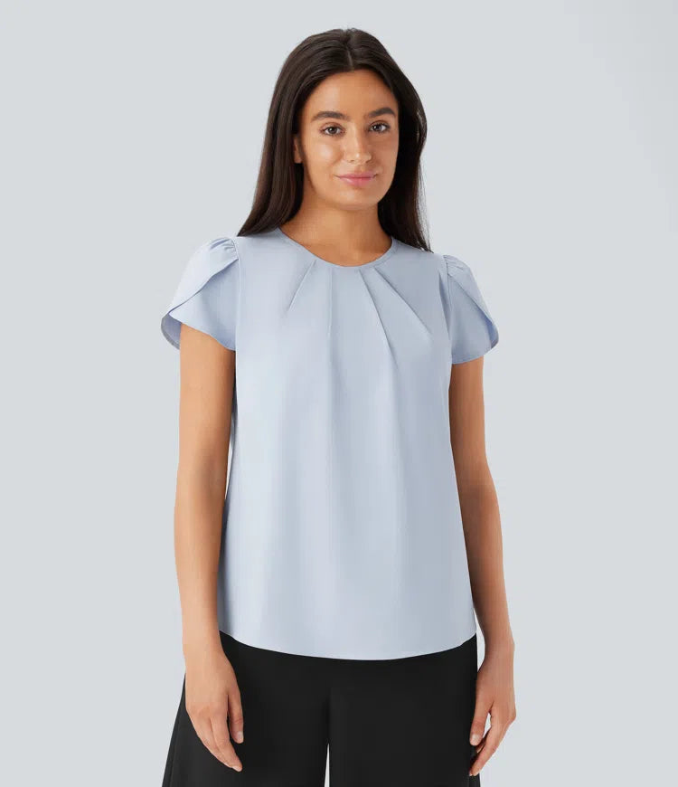 Breezeful Round Neck Short Sleeve Keyhole Back Quick Dry Work Top