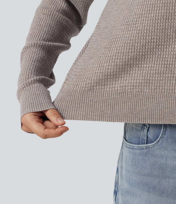 Round Neck Long Sleeve Cut-Out Back Casual Jumper