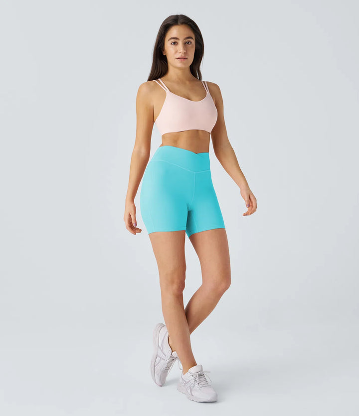 Softlyzero Plush High Waisted Crossover Ruched Yoga Shorts 5&