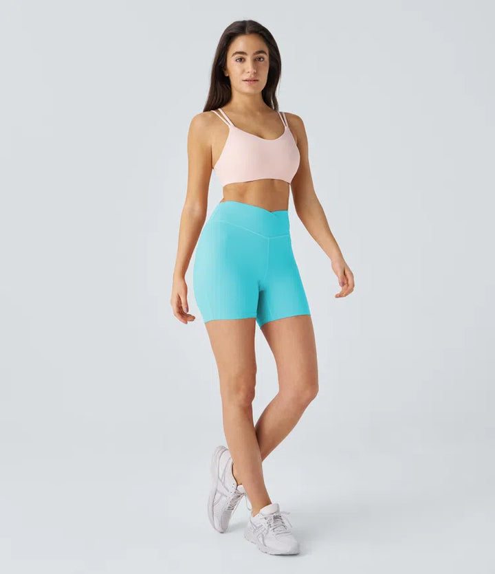 Softlyzero Plush High Waisted Crossover Ruched Yoga Shorts 5&