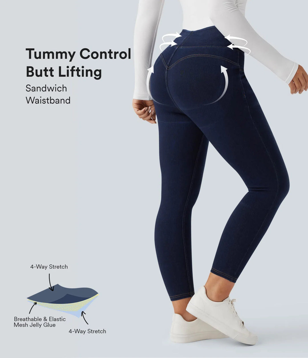 Halara Flex High Waisted Tummy Control Butt Lifting Denim Casual Leggings with Pockets