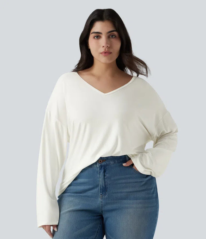 Plus Size V Neck Long Sleeve Casual Top