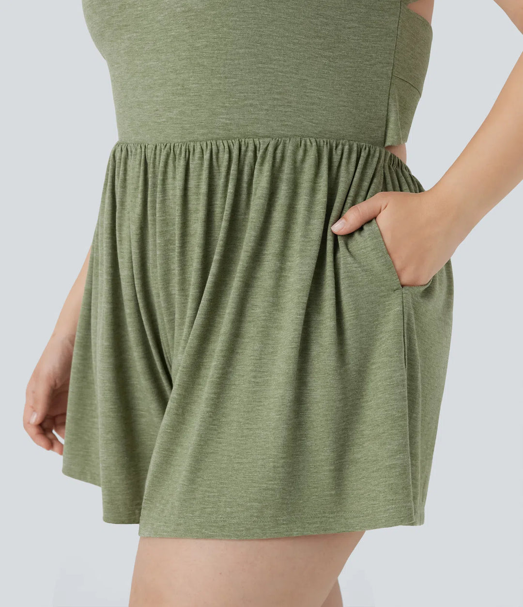 Backless Twisted 2-in-1 Resort Plus Size Playsuit with Pockets-Easy Peezy Edition