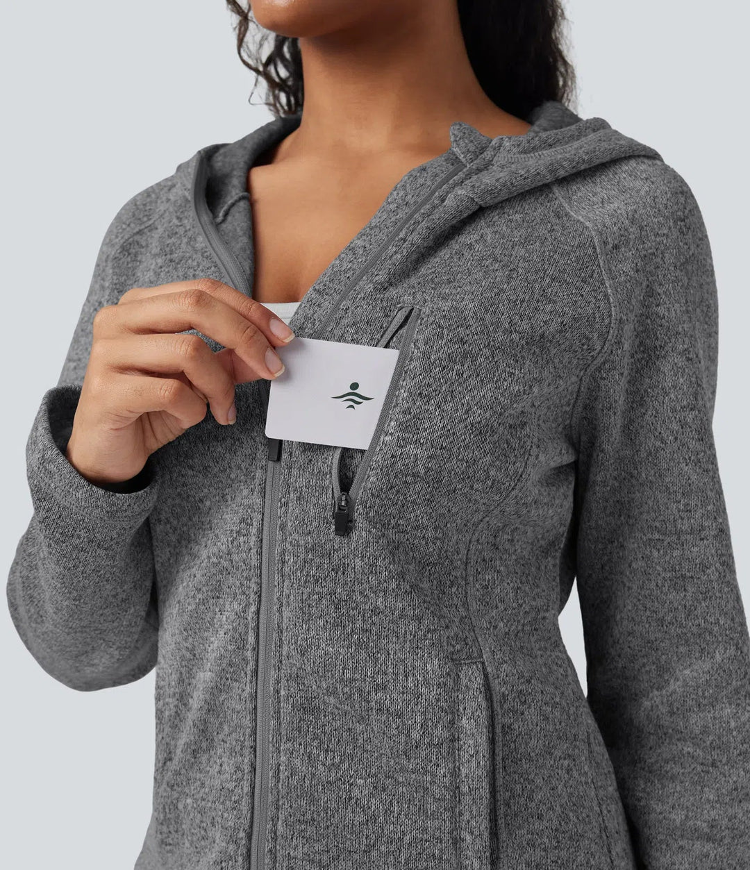 Hooded Long Sleeve Fleece Knitted Hiking Jacket with Pockets