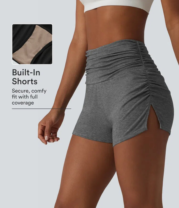 High Waisted Ruched Built-in Underwear Casual Shorts 2.5&