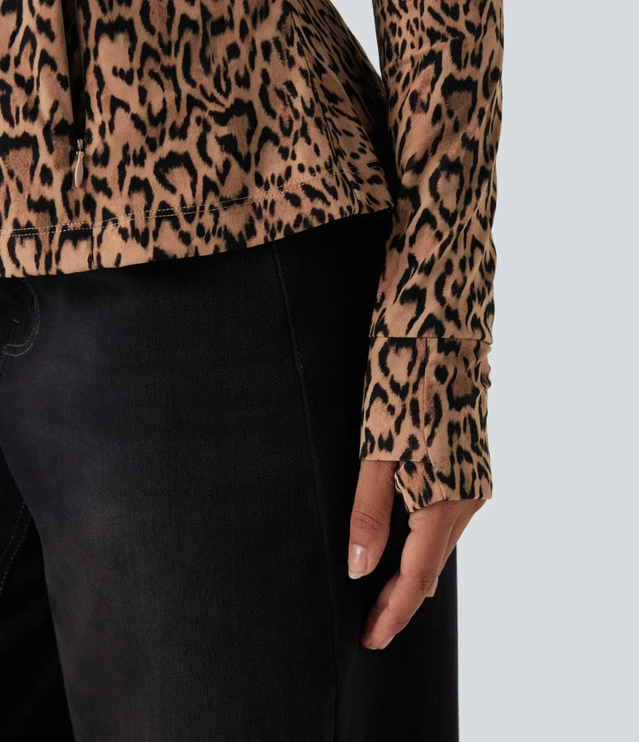 Halara UltraSculpt Leopard Print Stand Collar Long Sleeve Thumb Hole Casual Jacket with Pockets