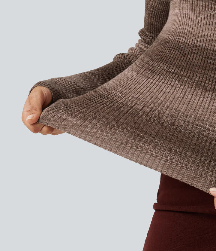 Square Neck Long Sleeve Gradient Stirpe Casual Jumper