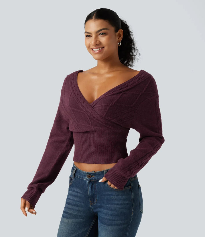 V Neck Long Sleeve V Back Casual Jumper