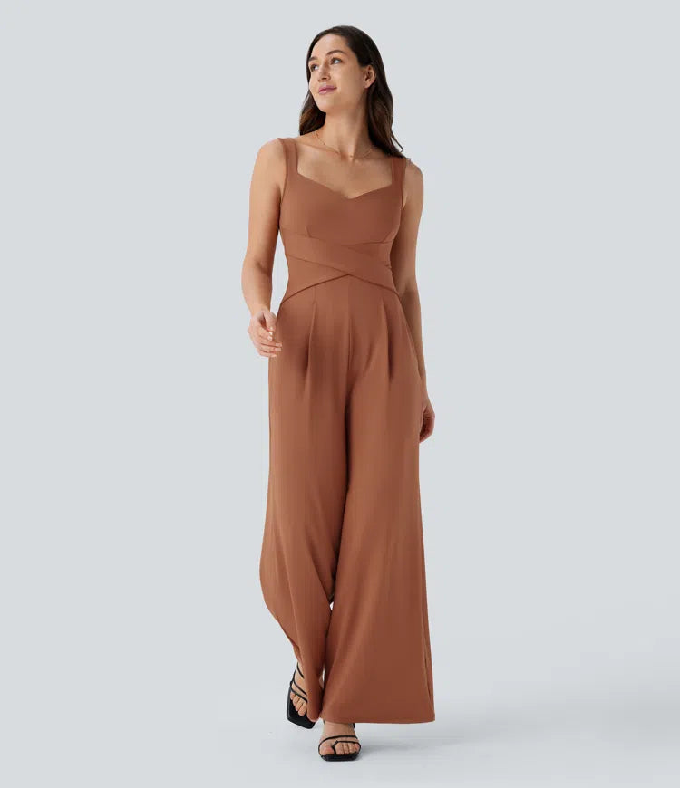 U Back Sleeveless Casual Party Jumpsuit with Pockets