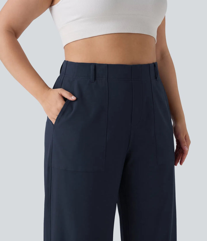 Plus Size DayStretch High Waisted Barrel Leg Casual Trousers with Pockets