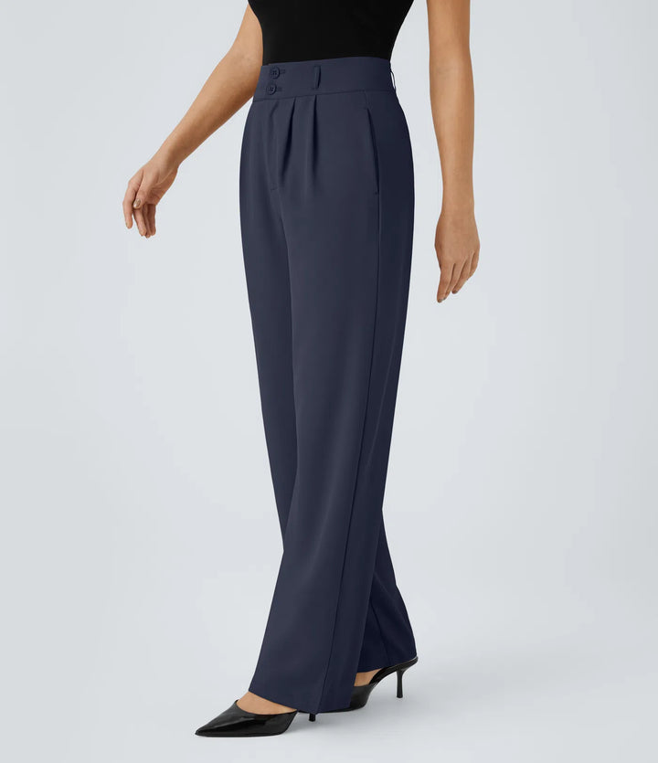Halara Flex High Waisted Zipper Pocket Shirred Straight Leg Work Trousers