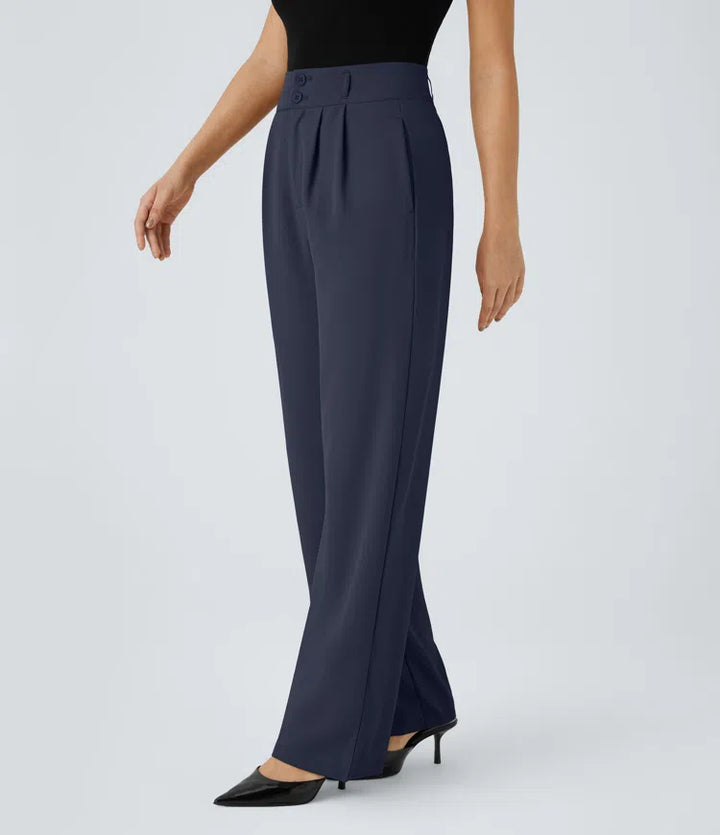 Halara Flex High Waisted Zipper Pocket Shirred Straight Leg Work Trousers