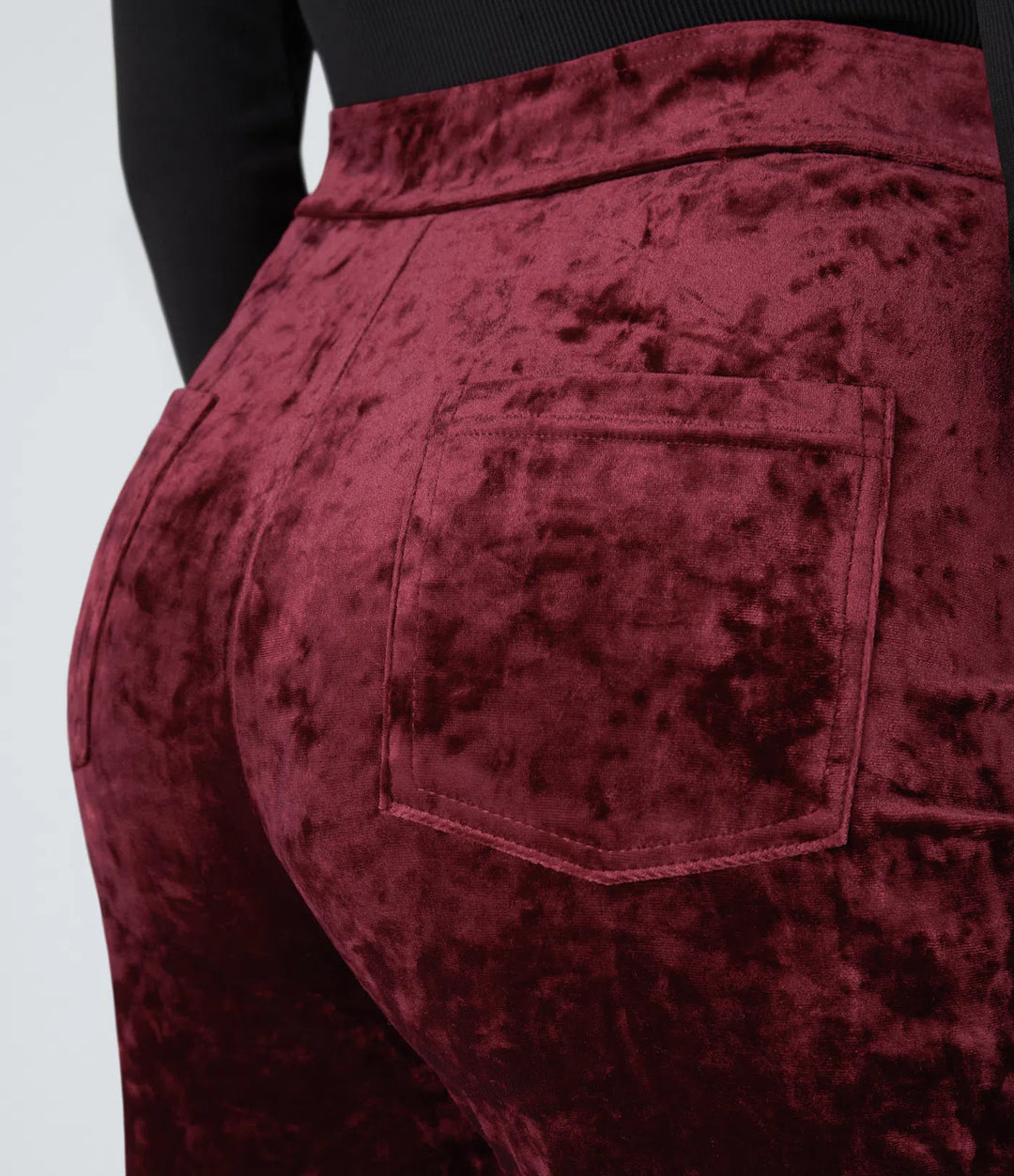 High Waisted Pockets Straight Leg Velvet Casual Trousers