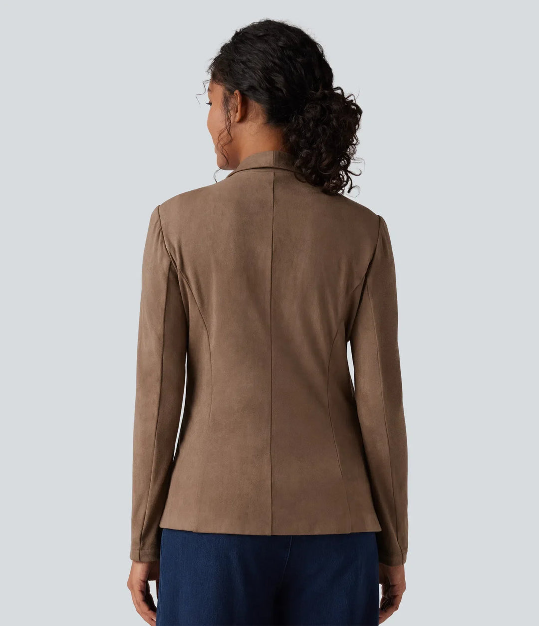 Shawl Collar Suede Work Blazer with Pockets