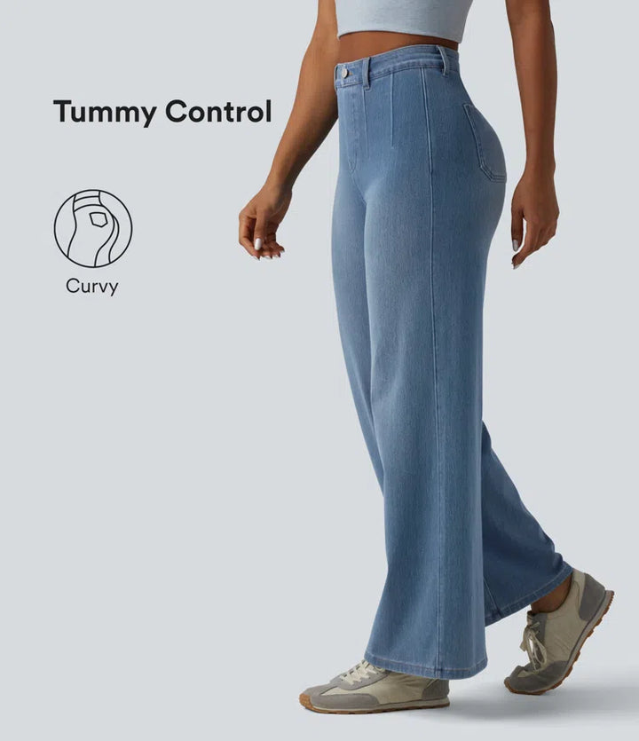 Halara Flex Curvy High Waisted Tummy Control Wide Leg Casual Jeans with Pockets