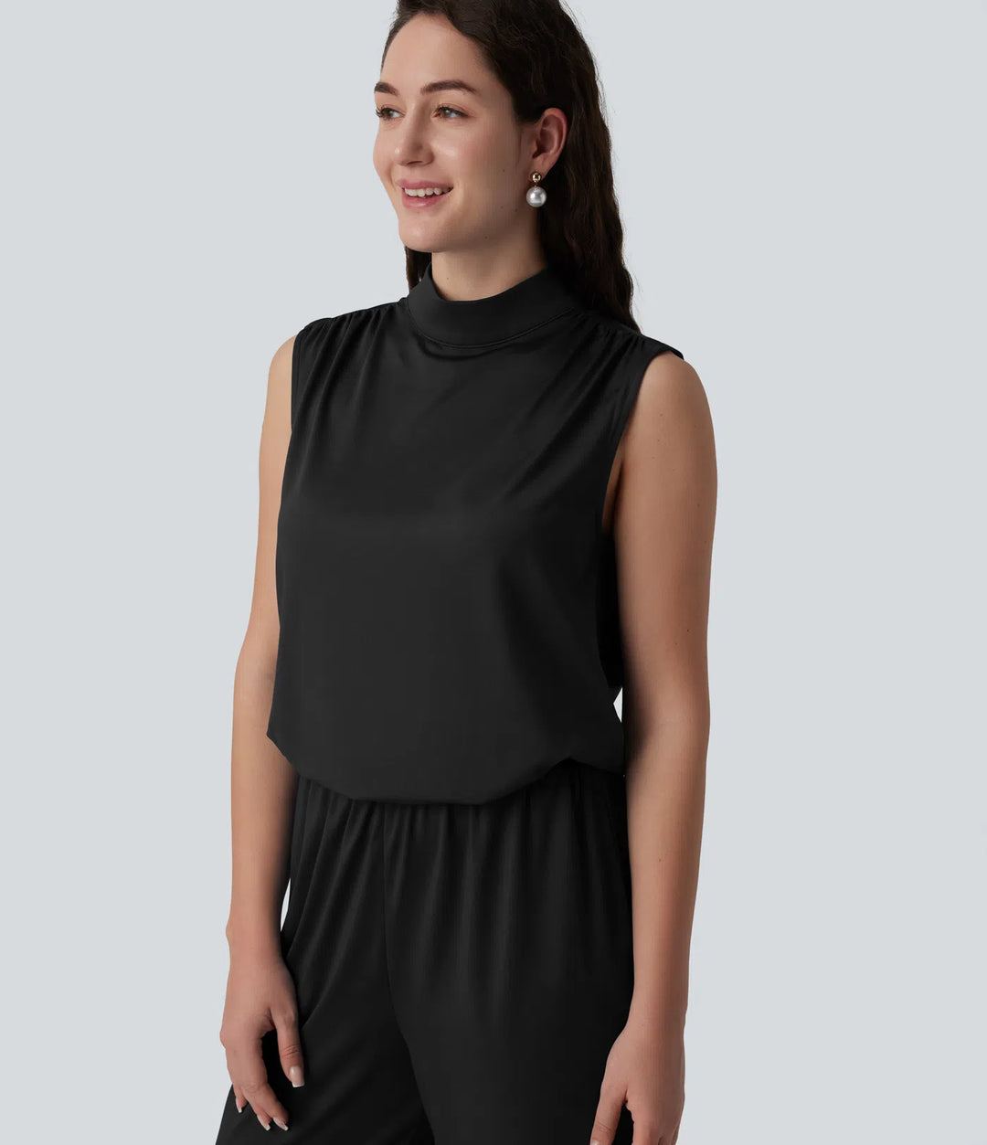 Stand Collar Sleeveless Straight Leg Bridesmaid And Wedding Guest Jumpsuit with Pockets-Easy Peezy