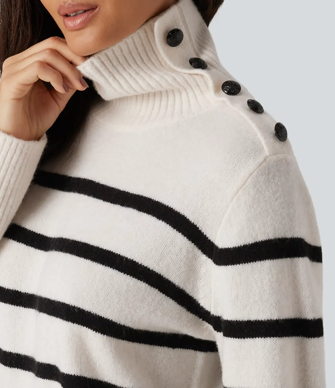 High Neck Long Sleeve Stripe Work Jumper
