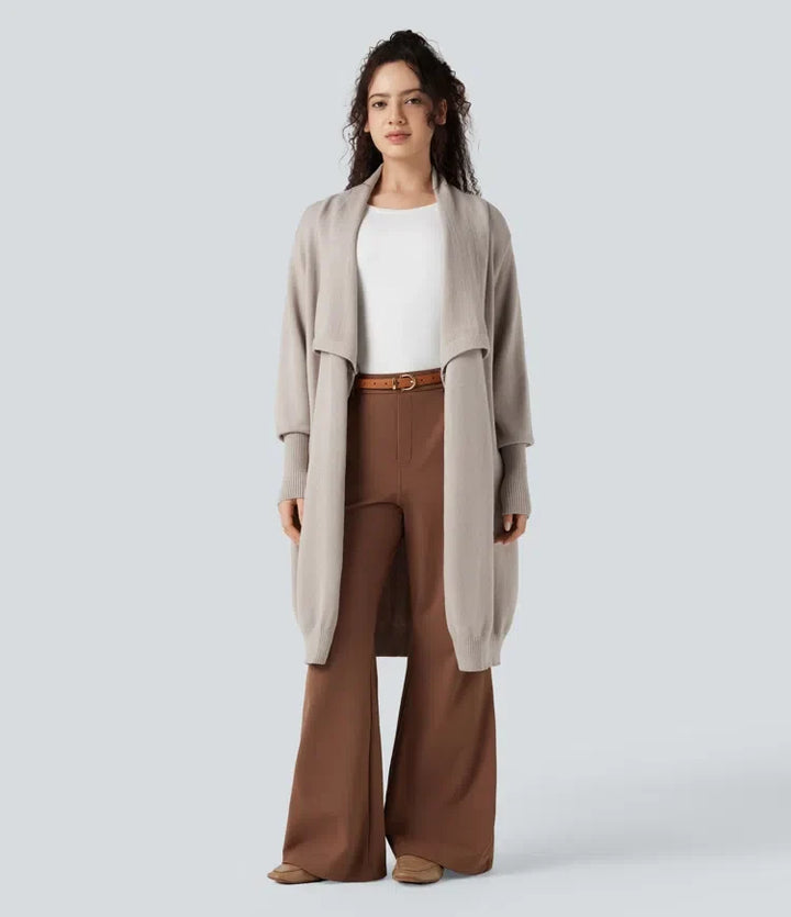 Lapel Long Sleeve Longline Work Cardigan with Pockets