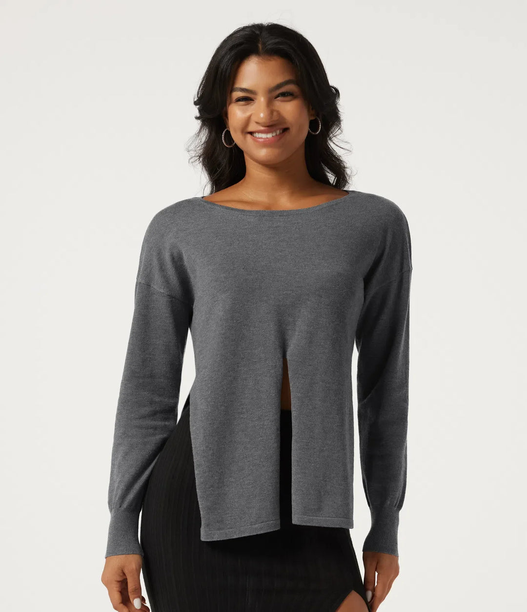 Boat Neck Long Sleeve Asymmetric Casual Jumper