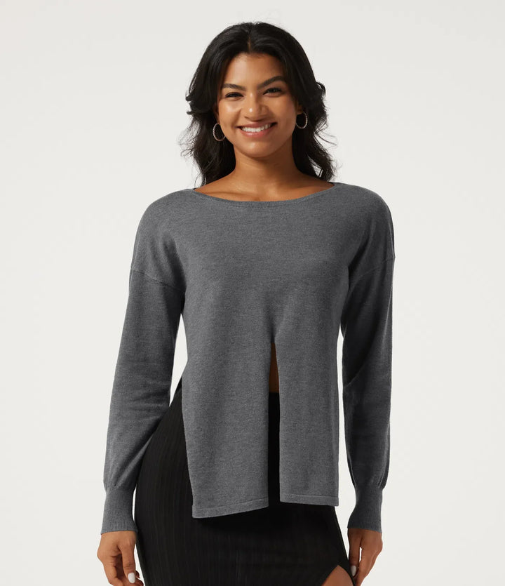 Boat Neck Long Sleeve Asymmetric Casual Jumper