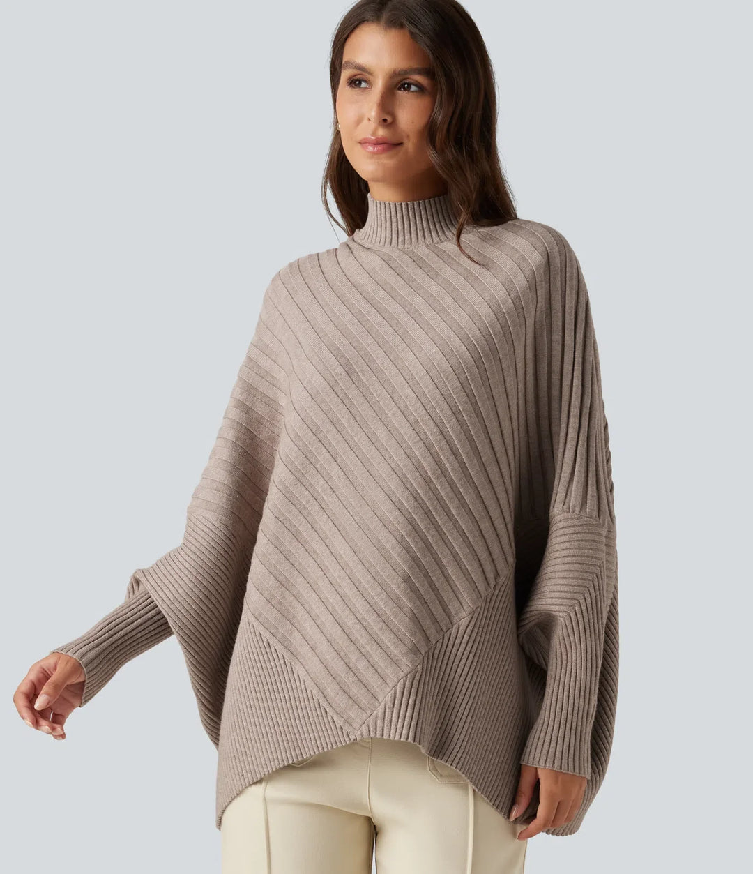 High Neck Batwing Long Sleeve Oversized Casual Jumper