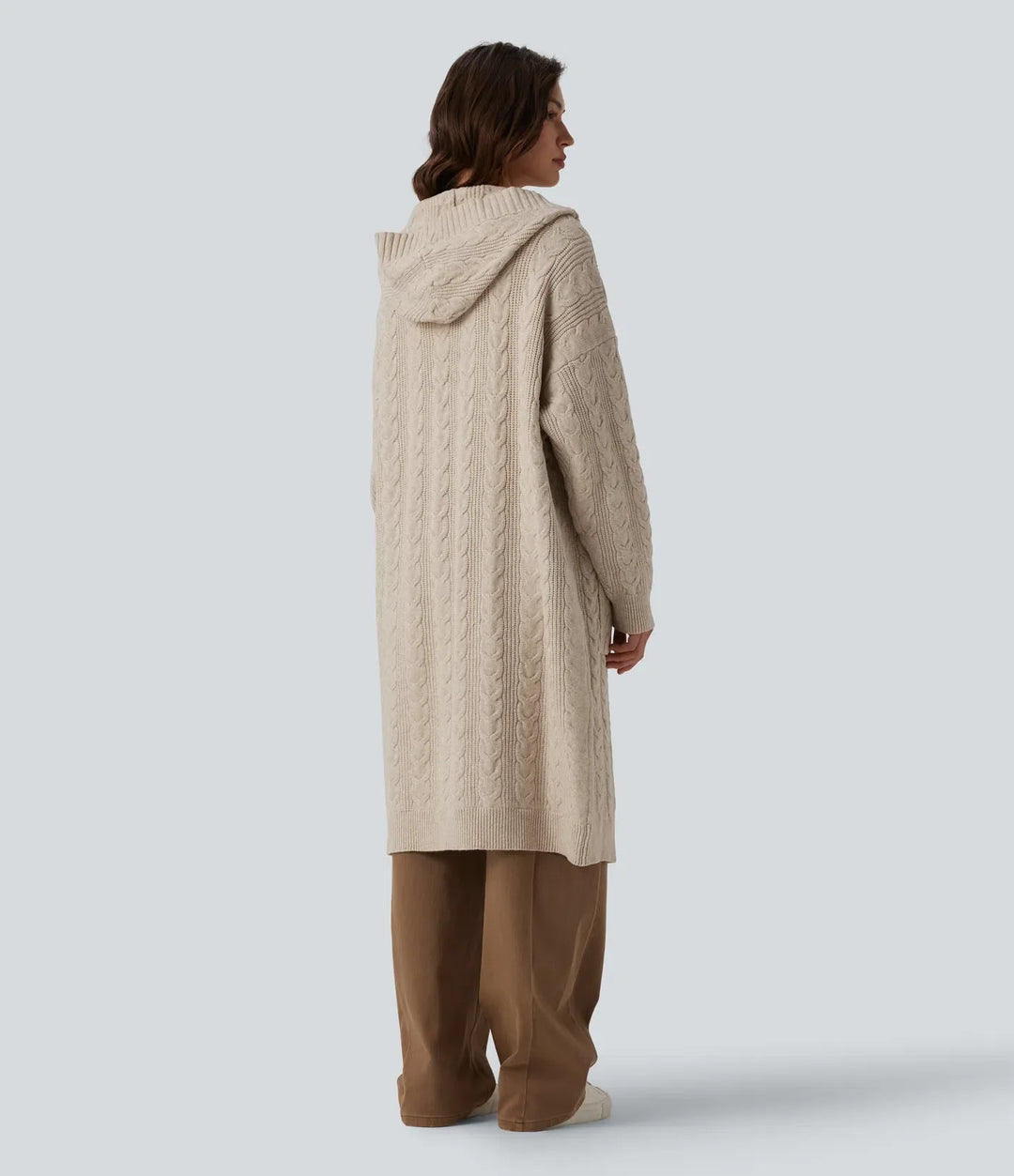 Hooded Long Sleeve Longline Casual Cardigan with Pockets