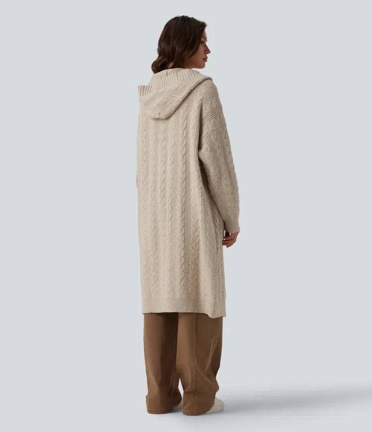 Hooded Long Sleeve Longline Casual Cardigan with Pockets