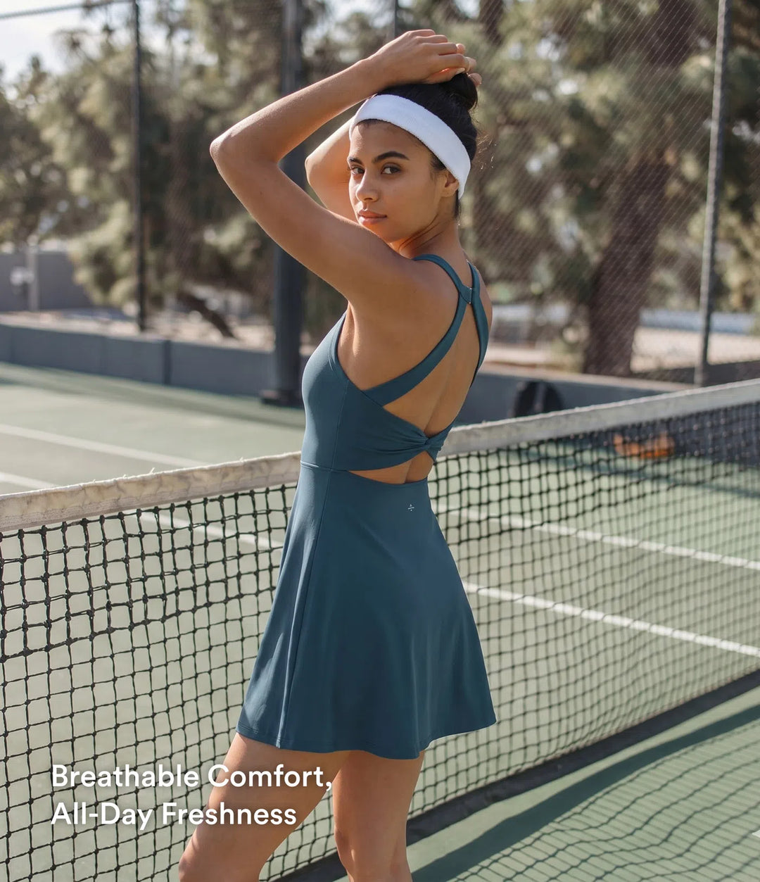 SoftlyZero Airy Backless Twisted Flare Low Support Dance Active Dress-Longer Length-Easy Peezy Edition A-D Cups