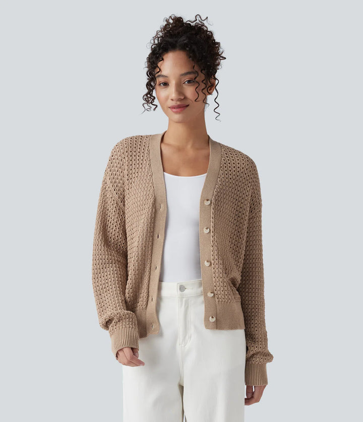 V Neck Long Sleeve Jumper Knit Casual Cardigan