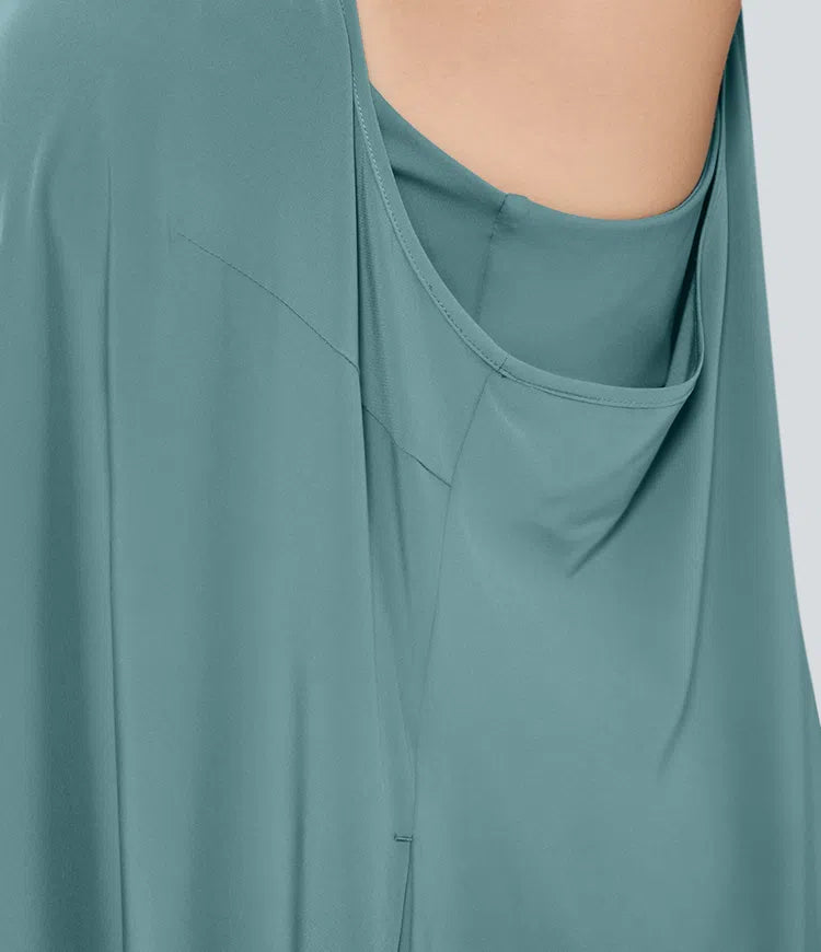 Breezeful Backless Racerback Side Pocket High Low Flowy Midi Quick Dry Casual Plus Size Dress