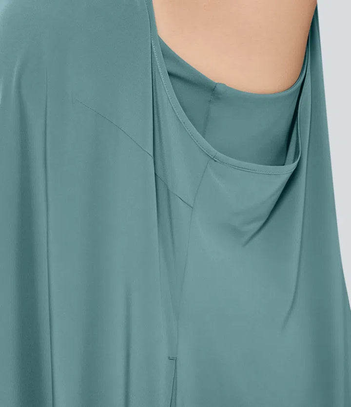 Breezeful Backless Racerback Side Pocket High Low Flowy Midi Quick Dry Casual Plus Size Dress