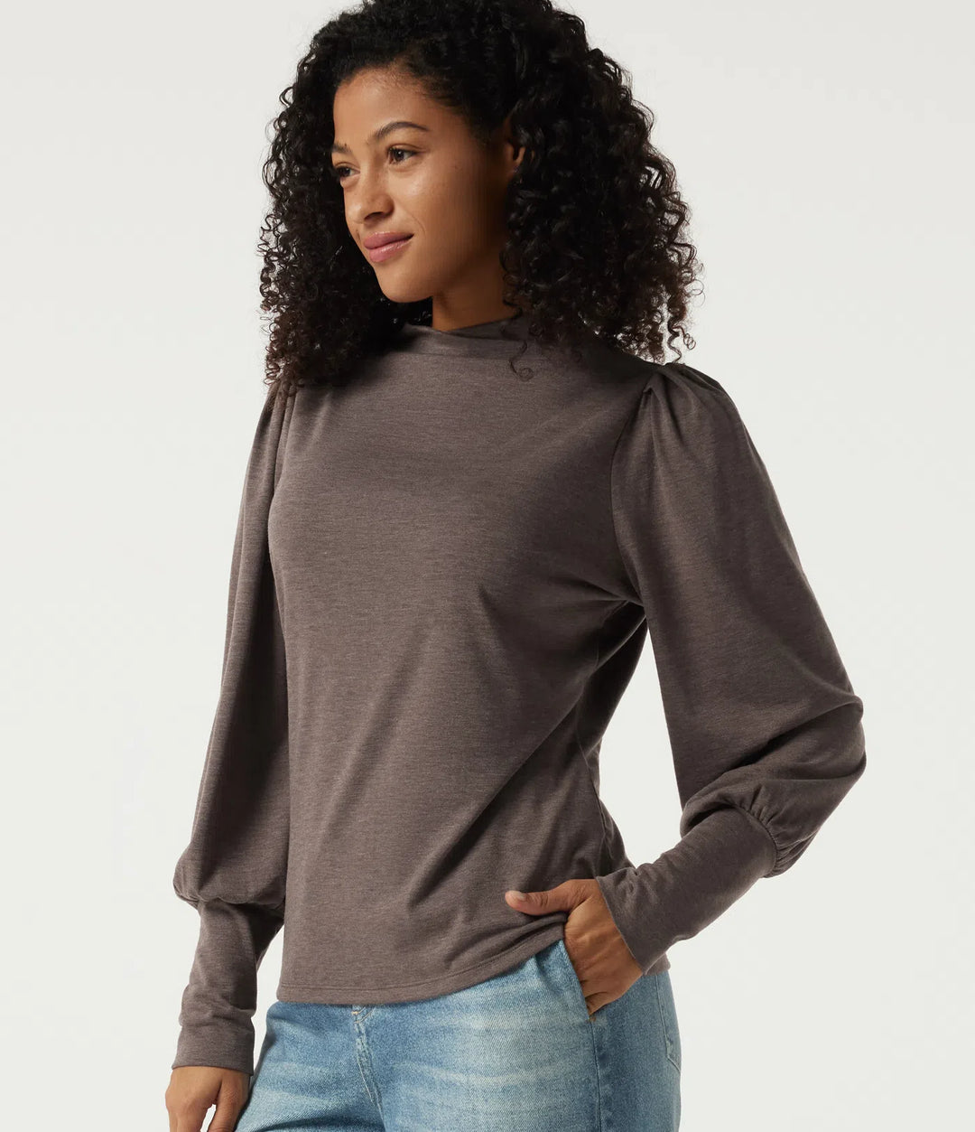 Mock Neck Long Sleeve Relaxed Casual Top