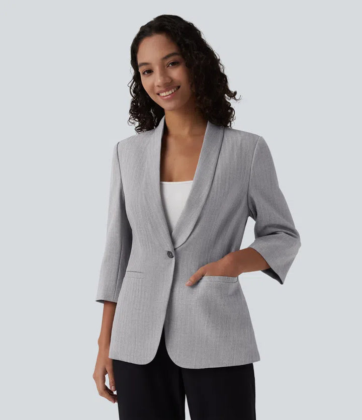 Shawl Collar 3/4 Sleeve Work Blazer with Pockets