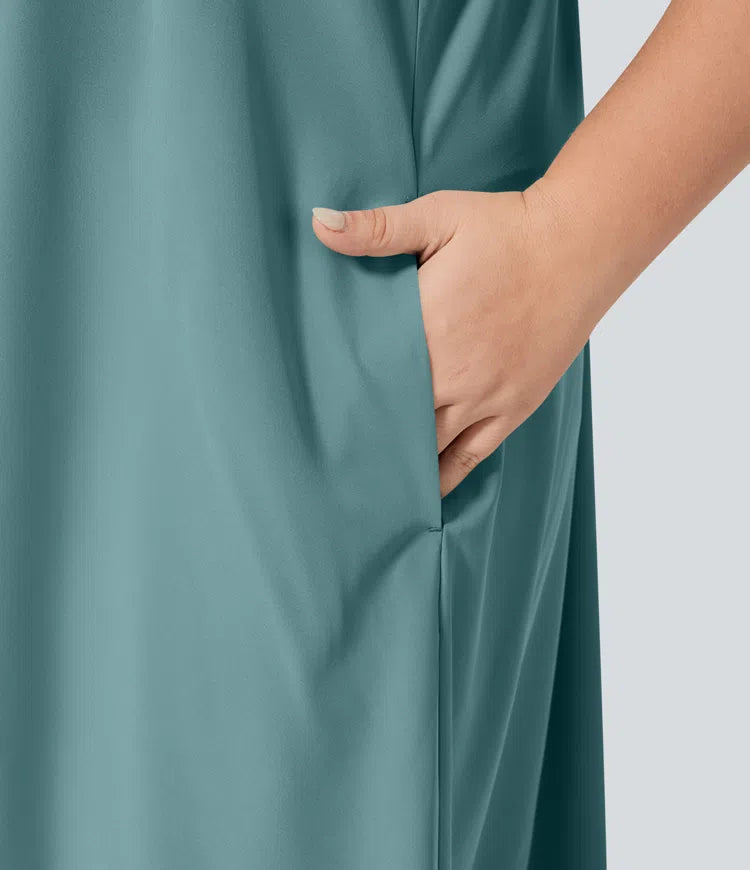 Breezeful Backless Racerback Side Pocket High Low Flowy Midi Quick Dry Casual Plus Size Dress