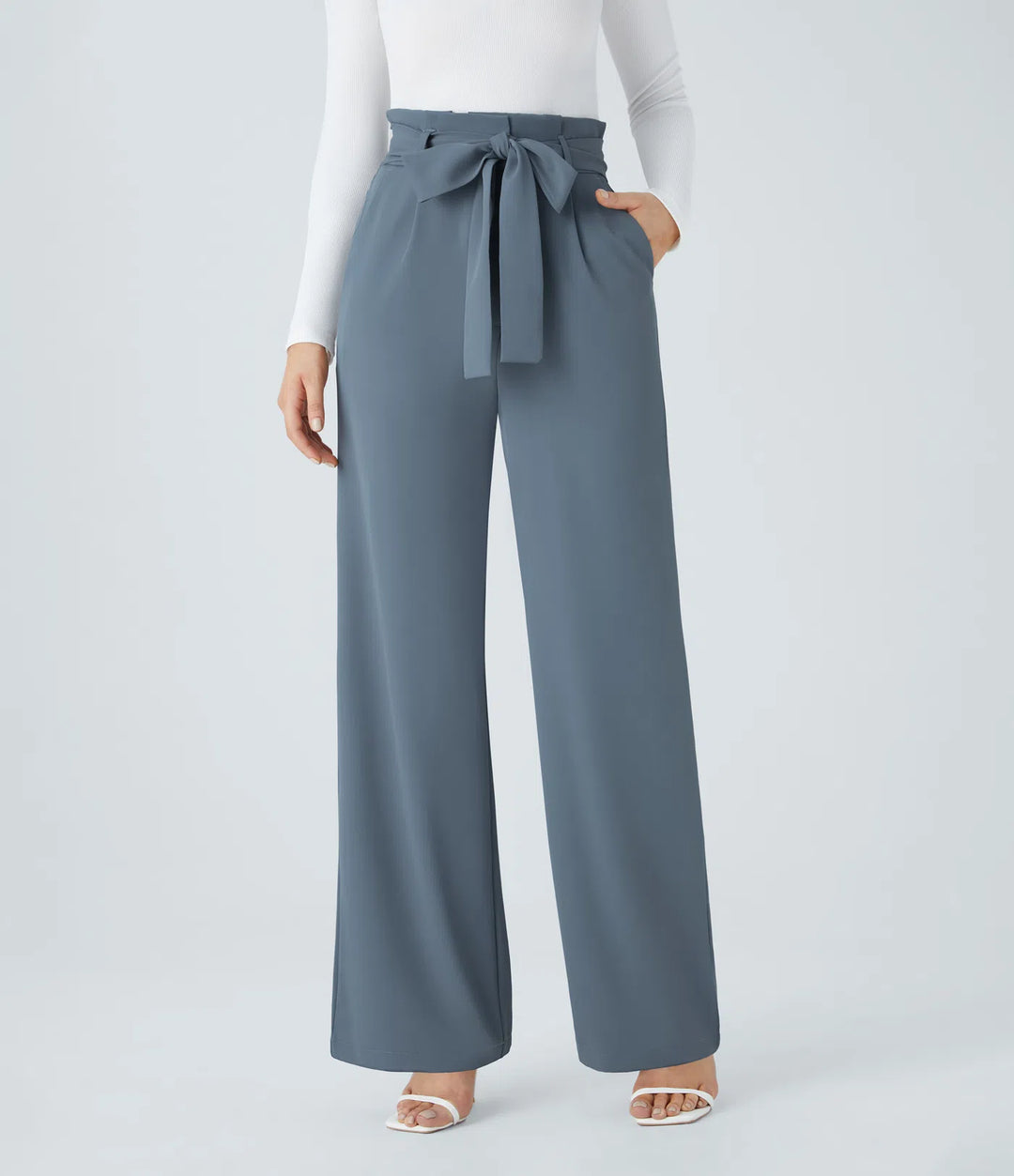 Halara Flex Paper Bag High Waisted Belted Pocket Wide Leg Work Trousers