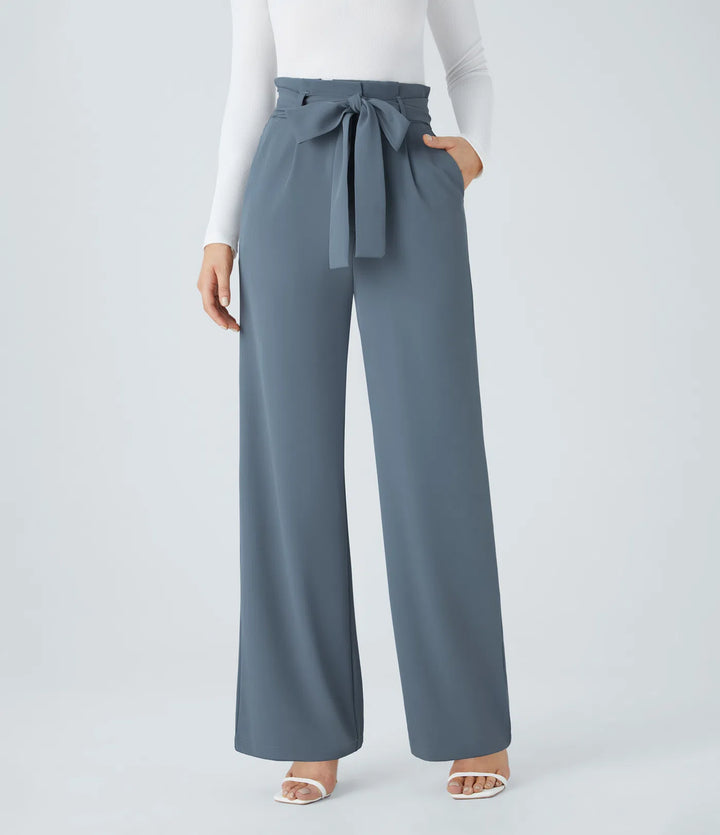 Halara Flex Paper Bag High Waisted Belted Pocket Wide Leg Work Trousers