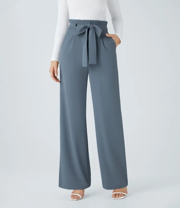 Halara Flex Paper Bag High Waisted Belted Pocket Wide Leg Work Trousers