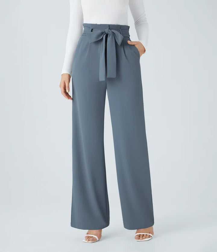 Halara Flex Paper Bag High Waisted Belted Pocket Wide Leg Work Trousers