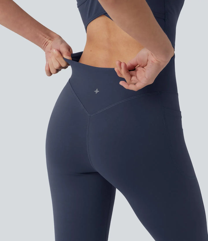 Halara UltraSculpt Non-removable pad Tummy Control Flare Workout Jumpsuit with Pockets-Easy Peezy Edition