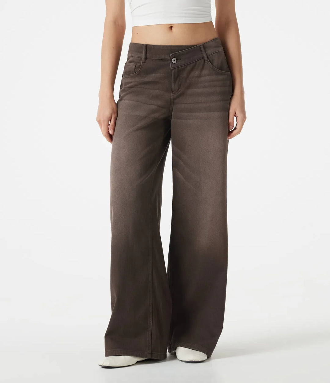 Halara Flex Asymmetric Low Rise Wide Leg Colorful Washed Casual Jeans with Pockets