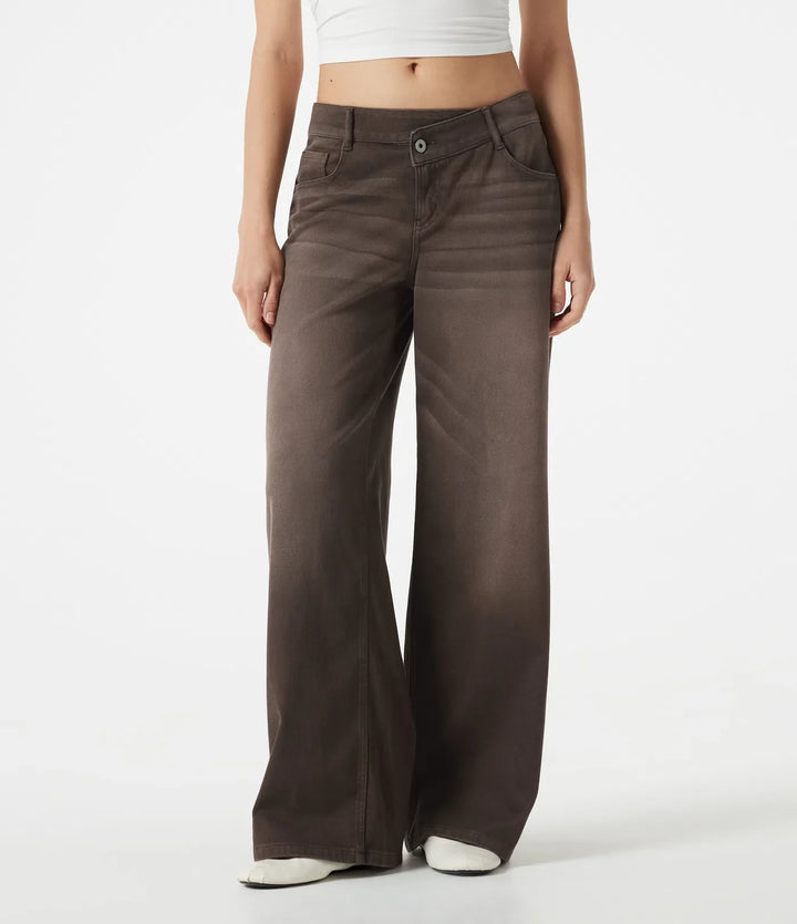Halara Flex Asymmetric Low Rise Wide Leg Colorful Washed Casual Jeans with Pockets