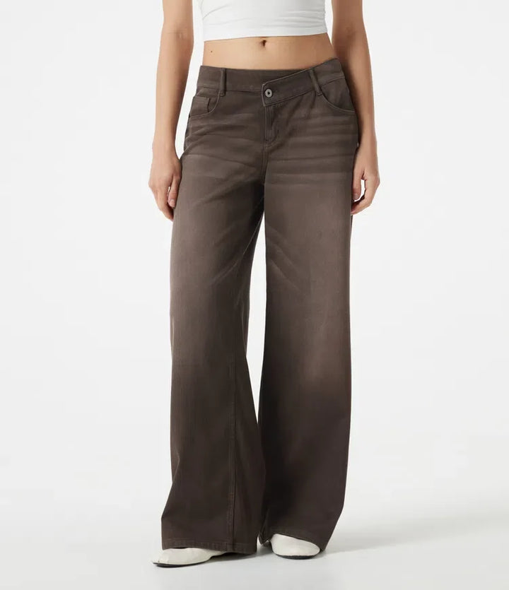 Halara Flex Asymmetric Low Rise Wide Leg Colorful Washed Casual Jeans with Pockets