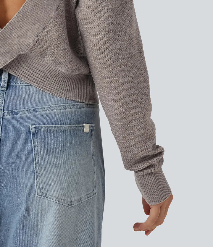 Round Neck Long Sleeve Cut-Out Back Casual Jumper