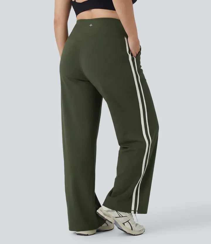 Plus Size Halara UltraSculpt High Waisted Tummy Control Color Block Stripes Yoga Baggy Trousers with Pockets