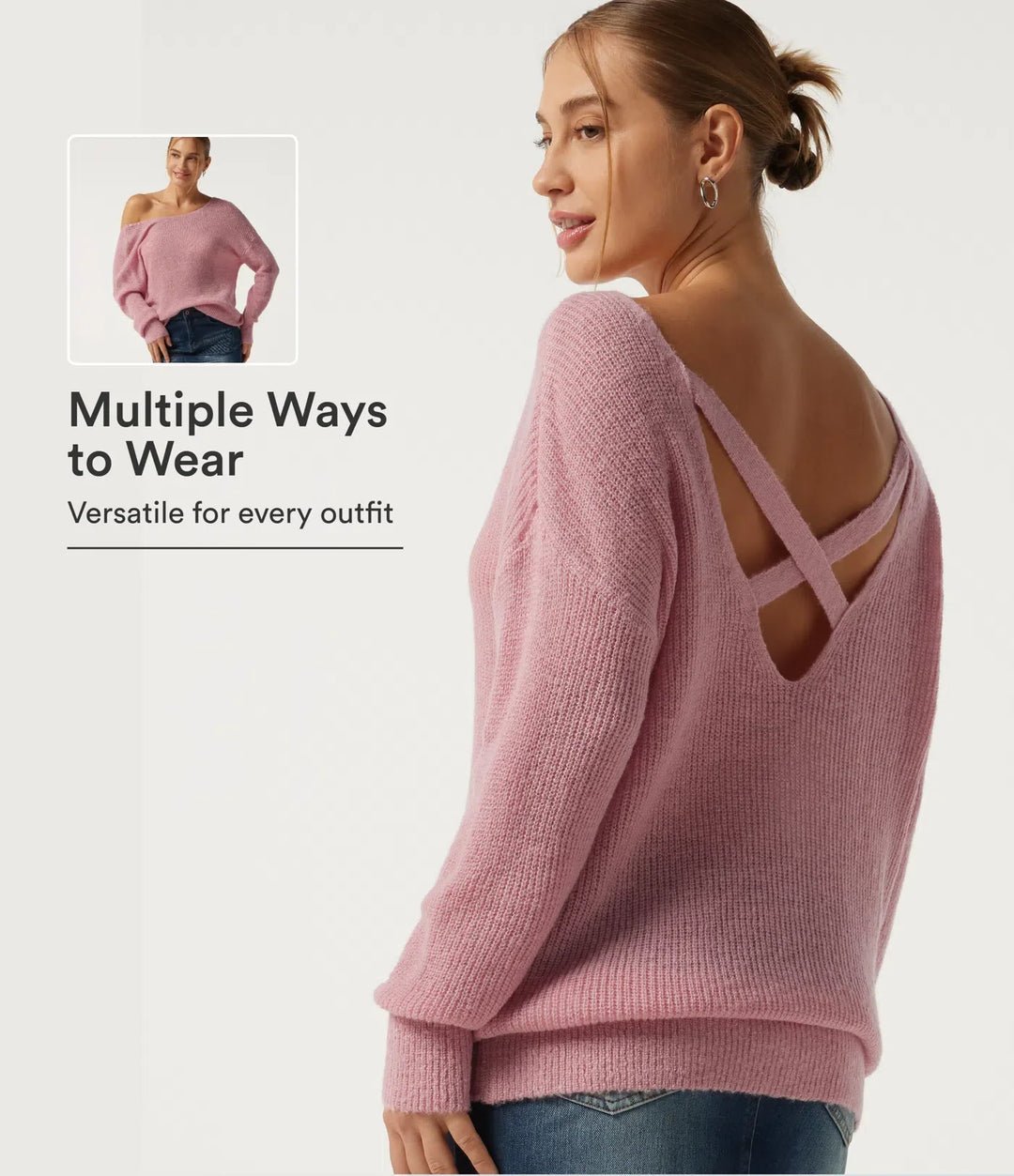 One Shoulder Crisscross Back Dropped Long Sleeve Relaxed Casual Jumper